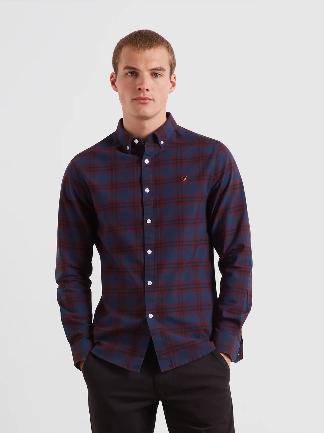 Farah Brewer Check Oxford Shirt Bordeaux