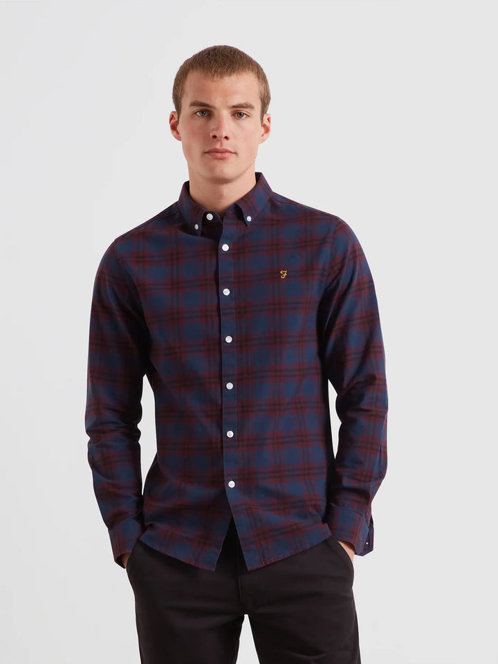 Farah Brewer Check Oxford Shirt Bordeaux