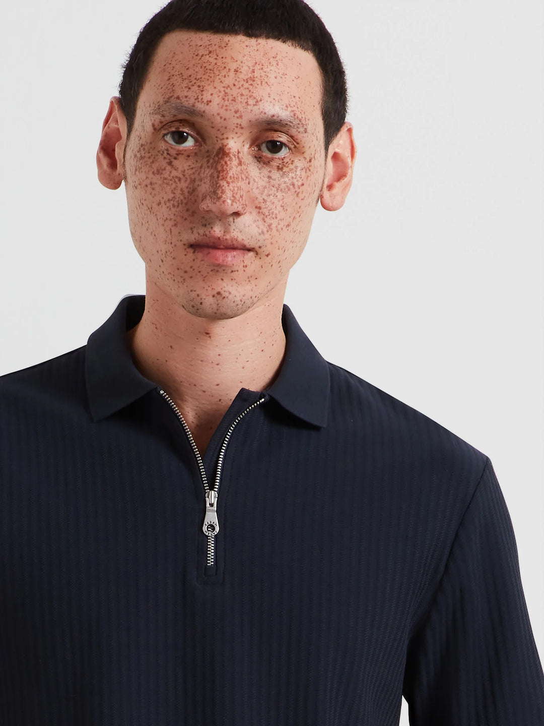 Farah Dobson Zipped Polo Shirt In True Navy