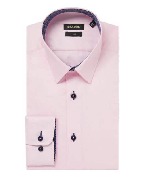 Remus Uomo Pink Rome Long Sleeve Slim Fit Formal Shirt