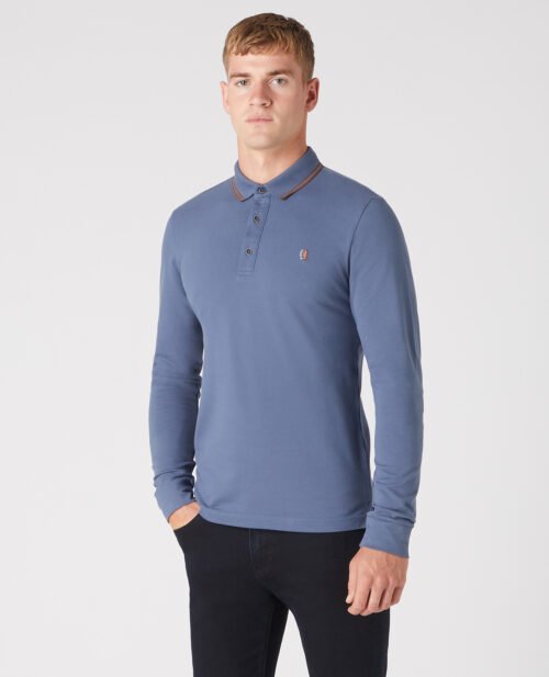 Remus Uomo Long Sleeve Polo Blue