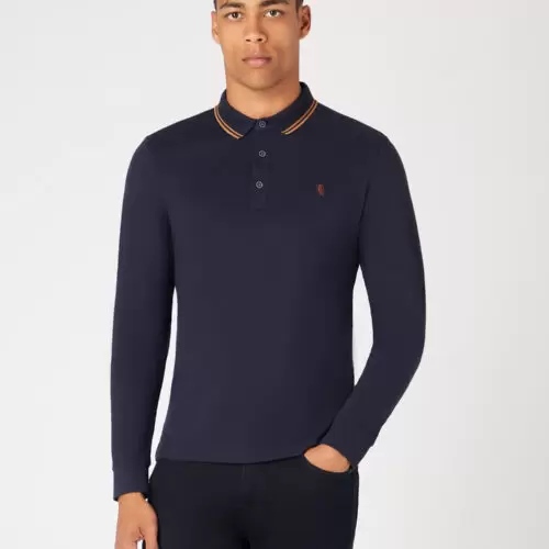 Remus Uomo Long Sleeve Polo Navy