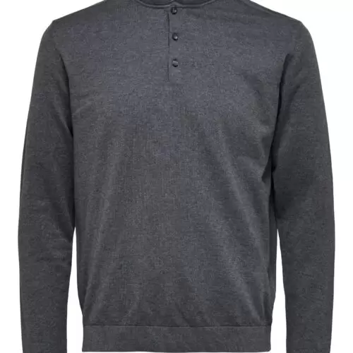 Selected Homme Knitted Long Sleeve Polo Dark Grey Melange
