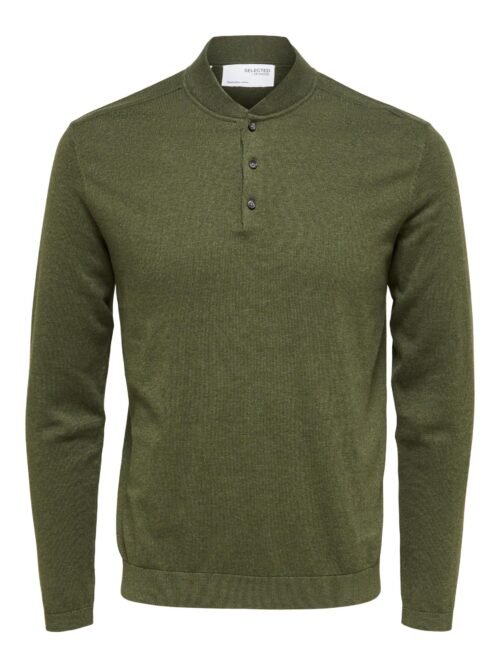 Selected Homme Knitted Long Sleeve Polo Climbing Ivy