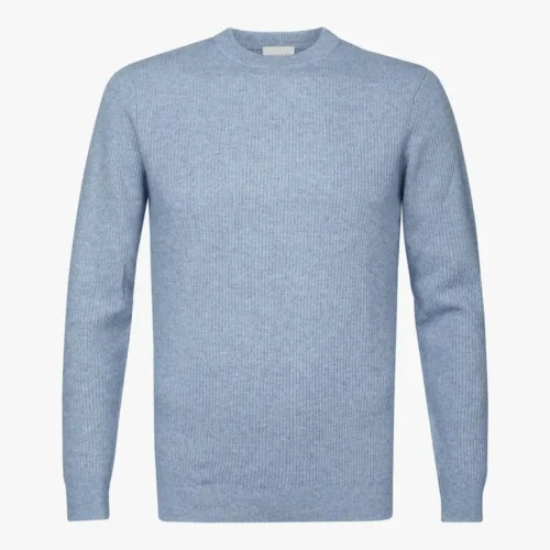 Profuomo Wool Ribbed Crew Neck Blue