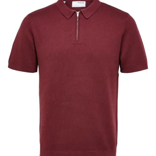 Selected Homme Knitted Zip Polo Tawny Port
