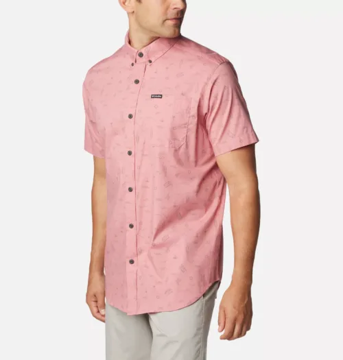 Columbia Rapid Rivers Printed Short Sleeve Shirt Pink Agave Explorer